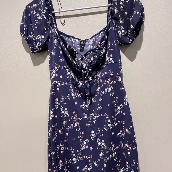 Windsor Navy Blue Floral Mini Dress Puff Sleeve Bodycon Formal Spring - Picture 10 of 13